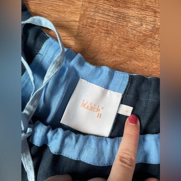 March 11 Eleven women’s 100% linen dress‎ LARGE patchwork blue peasant lagenlook - Picture 14 of 16